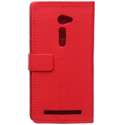 Asus Zenfone 2 5.0 (ZE500CL) atverčiamas raudonas odinis Litchi dėklas - piniginė / Priedai.lt