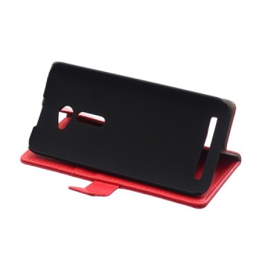 Asus Zenfone 2 5.0 (ZE500CL) atverčiamas raudonas odinis Litchi dėklas - piniginė / Priedai.lt