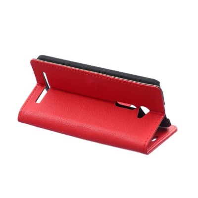 Asus Zenfone 2 5.0 (ZE500CL) atverčiamas raudonas odinis Litchi dėklas - piniginė / Priedai.lt