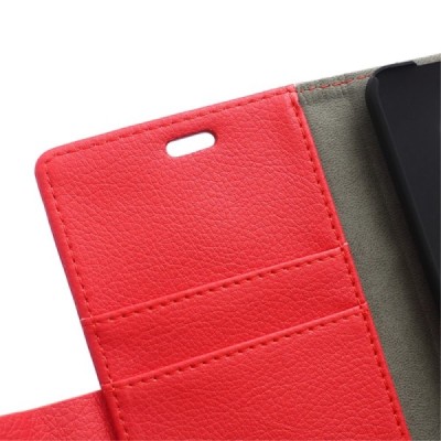 Asus Zenfone 2 5.0 (ZE500CL) atverčiamas raudonas odinis Litchi dėklas - piniginė / Priedai.lt