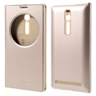 Asus Zenfone 2 5.5 (ZE550ML, ZE551ML) zelta atvēramais Smart Window ādas maciņš / Vacins.lv