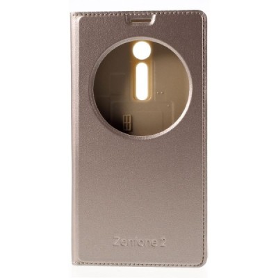 Asus Zenfone 2 5.5 (ZE550ML, ZE551ML) zelta atvēramais Smart Window ādas maciņš / Vacins.lv