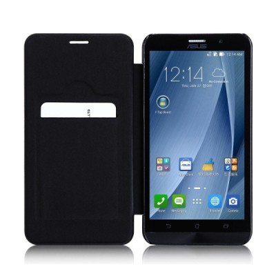 Asus Zenfone 2 5.5 (ZE550ML, ZE551ML) solīds atvēramais ādas melns maciņš - maks / Vacins.lv