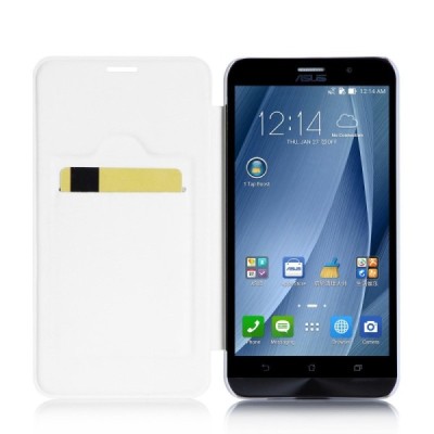 Asus Zenfone 2 5.5 (ZE550ML, ZE551ML) solīds atvēramais ādas balts maciņš - maks / Vacins.lv