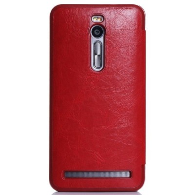 Asus Zenfone 2 5.5 (ZE550ML, ZE551ML) solidus atverčiamas raudonas odinis dėklas - knygutė / Priedai.lt