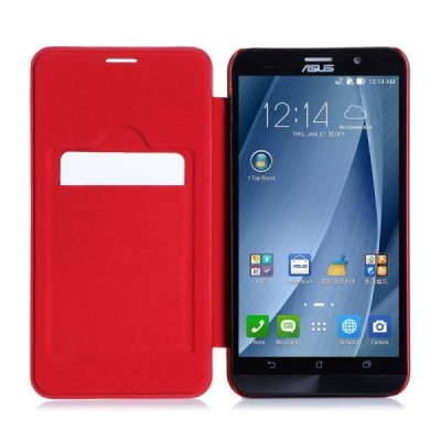 Asus Zenfone 2 5.5 (ZE550ML, ZE551ML) solidus atverčiamas raudonas odinis dėklas - knygutė / Priedai.lt