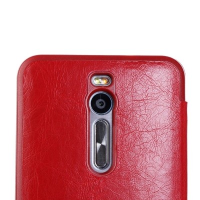 Asus Zenfone 2 5.5 (ZE550ML, ZE551ML) solidus atverčiamas raudonas odinis dėklas - knygutė / Priedai.lt