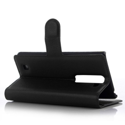 LG G4c (H525) atvēramais melns ādas Litchi maciņš - maks / Vacins.lv