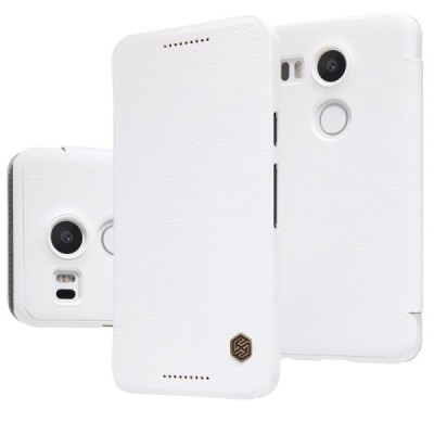 Greznais „Nillkin“ Qin sērijas ādas atvērams balts LG Nexus 5X maciņš (maks) / Vacins.lv