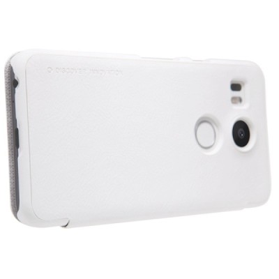 Greznais „Nillkin“ Qin sērijas ādas atvērams balts LG Nexus 5X maciņš (maks) / Vacins.lv