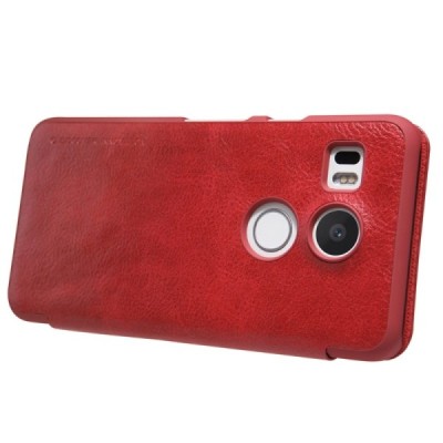 Greznais „Nillkin“ Qin sērijas ādas atvērams sarkans LG Nexus 5X maciņš (maks) / Vacins.lv