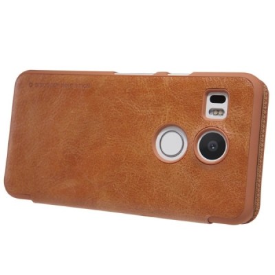 Prabangus „Nillkin“ Qin serijos rudas odinis atverčiamas LG Nexus 5X dėklas / Priedai.lt