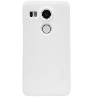 LG Nexus 5X Nillkin Frosted Shield baltas plastikinis dėklas + apsauginė ekrano plėvelė / Priedai.lt