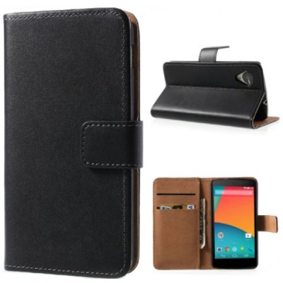 „Litchi“ odinis juodas LG Nexus 5 E980 dėklas - piniginė / Priedai.lt