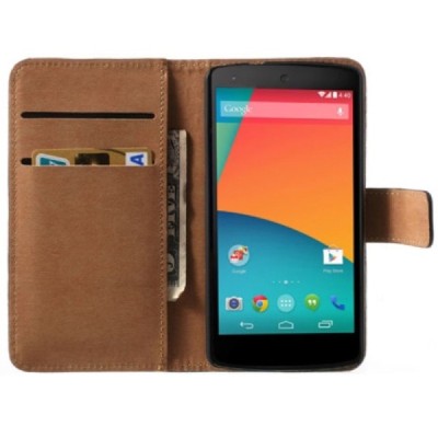 „Litchi“ odinis juodas LG Nexus 5 E980 dėklas - piniginė / Priedai.lt