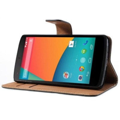 „Litchi“ odinis juodas LG Nexus 5 E980 dėklas - piniginė / Priedai.lt