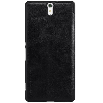 Greznais „Nillkin“ Qin sērijas ādas atvērams melns Sony Xperia C5 Ultra maciņš (maks) / Vacins.lv