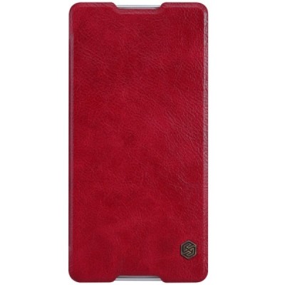 Greznais „Nillkin“ Qin sērijas ādas atvērams sarkans Sony Xperia C5 Ultra maciņš (maks) / Vacins.lv