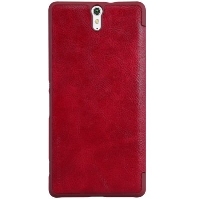 Prabangus „Nillkin“ Qin serijos raudonas odinis atverčiamas Sony Xperia C5 Ultra dėklas / Priedai.lt