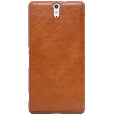 Greznais „Nillkin“ Qin sērijas ādas atvērams brūns Sony Xperia C5 Ultra maciņš (maks) / Vacins.lv