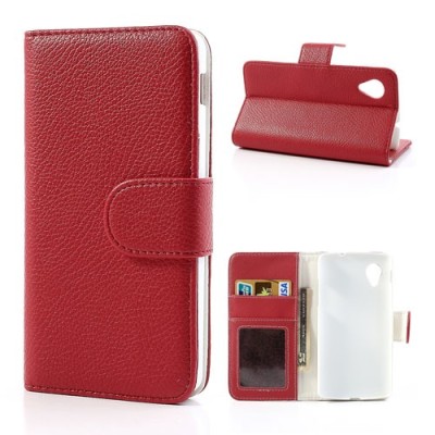 „Litchi“ odinis raudonas LG Nexus 5 E980 dėklas - piniginė / Priedai.lt