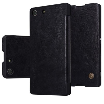 Prabangus „Nillkin“ Qin serijos juodas odinis atverčiamas Sony Xperia M5 dėklas / Priedai.lt