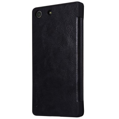 Prabangus „Nillkin“ Qin serijos juodas odinis atverčiamas Sony Xperia M5 dėklas / Priedai.lt