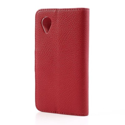 „Litchi“ odinis raudonas LG Nexus 5 E980 dėklas - piniginė / Priedai.lt