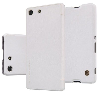 Prabangus „Nillkin“ Qin serijos baltas odinis atverčiamas Sony Xperia M5 dėklas / Priedai.lt
