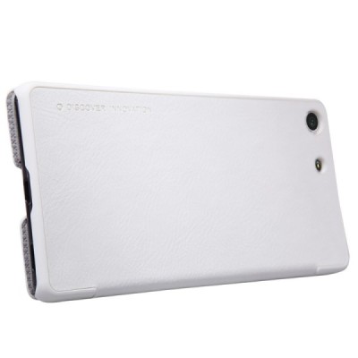 Prabangus „Nillkin“ Qin serijos baltas odinis atverčiamas Sony Xperia M5 dėklas / Priedai.lt