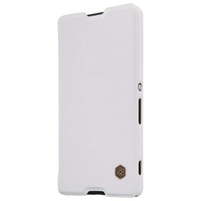 Prabangus „Nillkin“ Qin serijos baltas odinis atverčiamas Sony Xperia M5 dėklas / Priedai.lt
