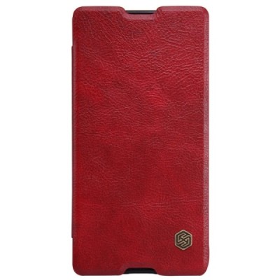 Greznais „Nillkin“ Qin sērijas ādas atvērams sarkans Sony Xperia M5 maciņš (maks) / Vacins.lv