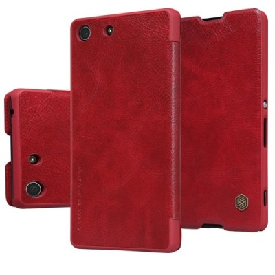 Greznais „Nillkin“ Qin sērijas ādas atvērams sarkans Sony Xperia M5 maciņš (maks) / Vacins.lv