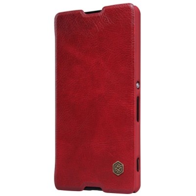 Greznais „Nillkin“ Qin sērijas ādas atvērams sarkans Sony Xperia M5 maciņš (maks) / Vacins.lv