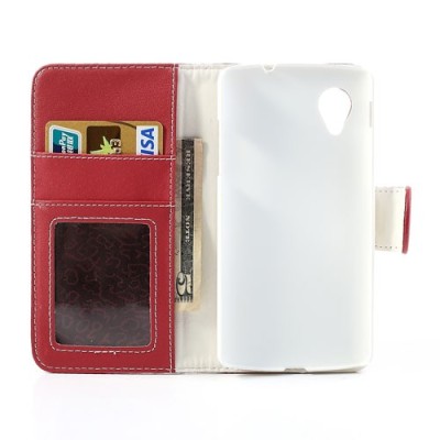 „Litchi“ odinis raudonas LG Nexus 5 E980 dėklas - piniginė / Priedai.lt