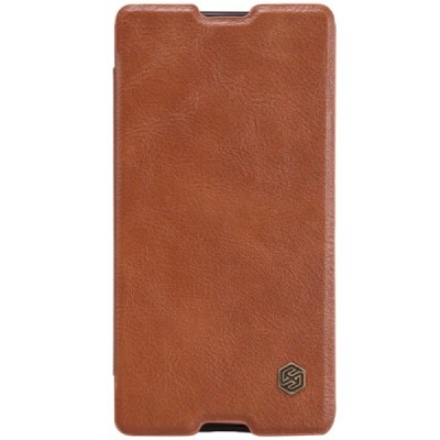 Prabangus „Nillkin“ Qin serijos rudas odinis atverčiamas Sony Xperia M5 dėklas / Priedai.lt