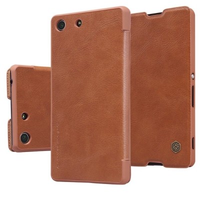 Greznais „Nillkin“ Qin sērijas ādas atvērams brūns Sony Xperia M5 maciņš (maks) / Vacins.lv