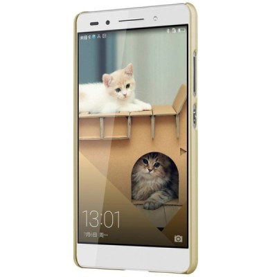 Huawei Honor 7 Nillkin Frosted Shield auksinis plastikinis dėklas + apsauginė ekrano plėvelė / Priedai.lt