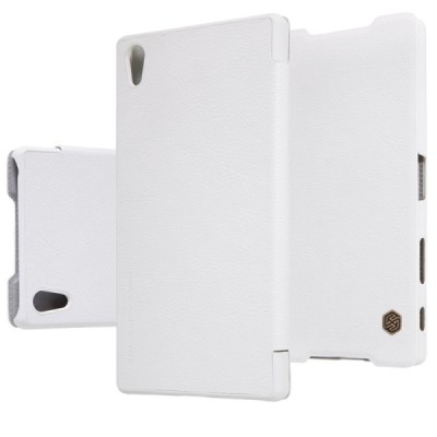 Greznais „Nillkin“ Qin sērijas ādas atvērams balts Sony Xperia Z5 Premium maciņš (maks) / Vacins.lv