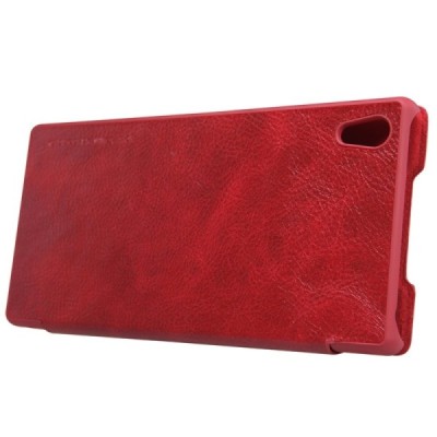 Greznais „Nillkin“ Qin sērijas ādas atvērams sarkans Sony Xperia Z5 Premium maciņš (maks) / Vacins.lv