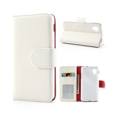„Litchi“ odinis baltas LG Nexus 5 E980 dėklas - piniginė / Priedai.lt