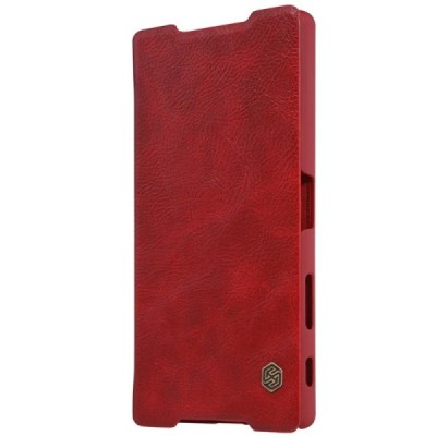 Greznais „Nillkin“ Qin sērijas ādas atvērams sarkans Sony Xperia Z5 Premium maciņš (maks) / Vacins.lv