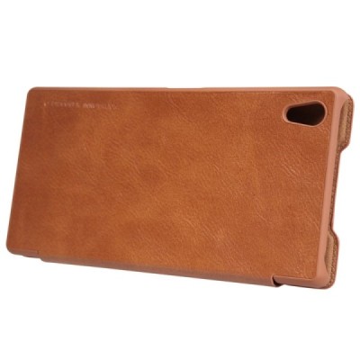 Greznais „Nillkin“ Qin sērijas ādas atvērams brūns Sony Xperia Z5 Premium maciņš (maks) / Vacins.lv