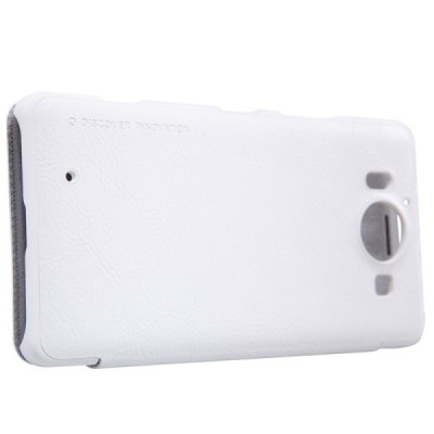 Prabangus „Nillkin“ Qin serijos baltas odinis atverčiamas Microsoft Lumia 950 dėklas / Priedai.lt