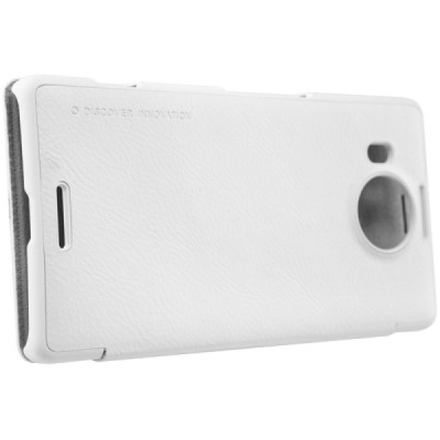 Greznais „Nillkin“ Qin sērijas ādas atvērams balts Microsoft Lumia 950 XL maciņš (maks) / Vacins.lv
