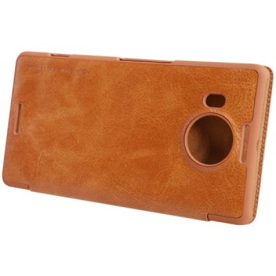 Prabangus „Nillkin“ Qin serijos rudas odinis atverčiamas Microsoft Lumia 950 XL dėklas / Priedai.lt