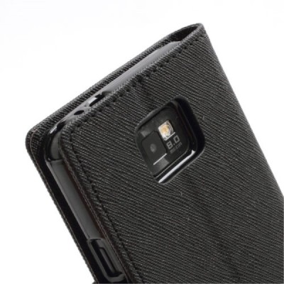 „Mercury“ Samsung Galaxy S2 juodas odinis atverčiamas dėklas - piniginė / Priedai.lt