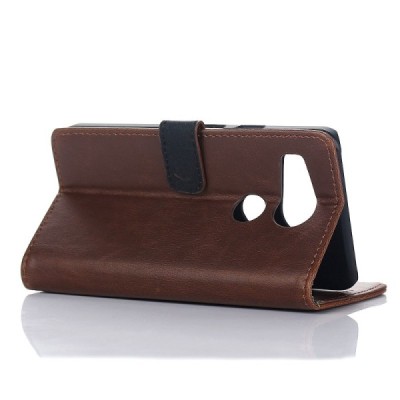 LG Nexus 5X atverčiamas tamsiai rudas odinis retro dėklas - piniginė / Priedai.lt