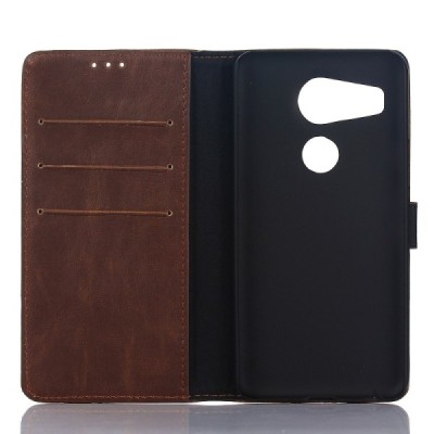 LG Nexus 5X atverčiamas tamsiai rudas odinis retro dėklas - piniginė / Priedai.lt