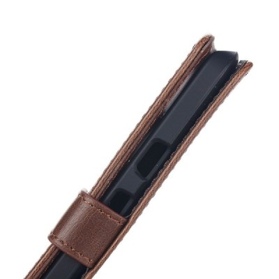 LG Nexus 5X atverčiamas tamsiai rudas odinis retro dėklas - piniginė / Priedai.lt